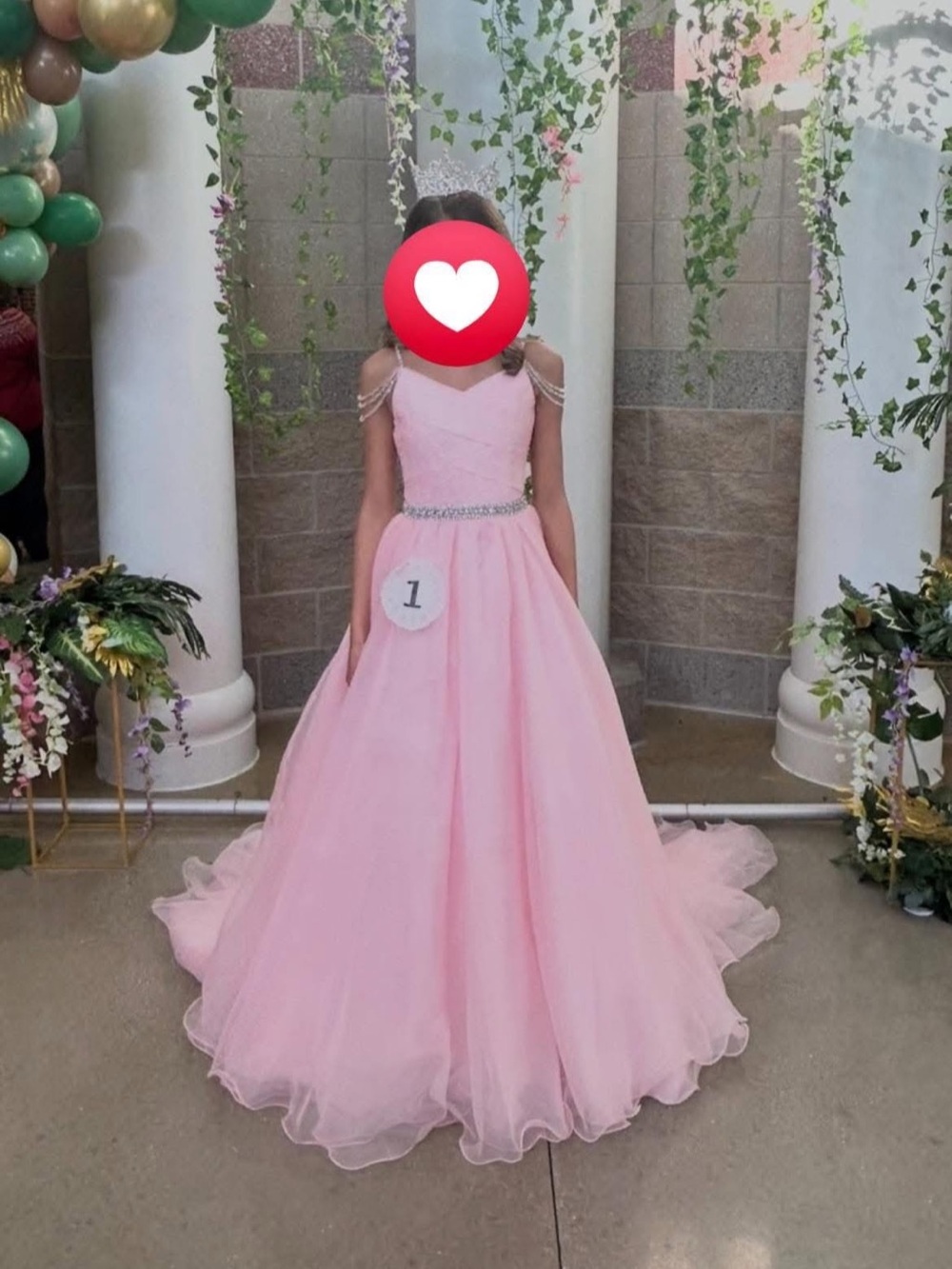 Girls' Light Pink Beaded Tulle Ball Gown Dress